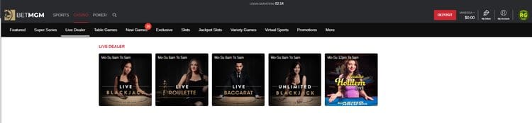 BetMGM NJ Live Dealer Games